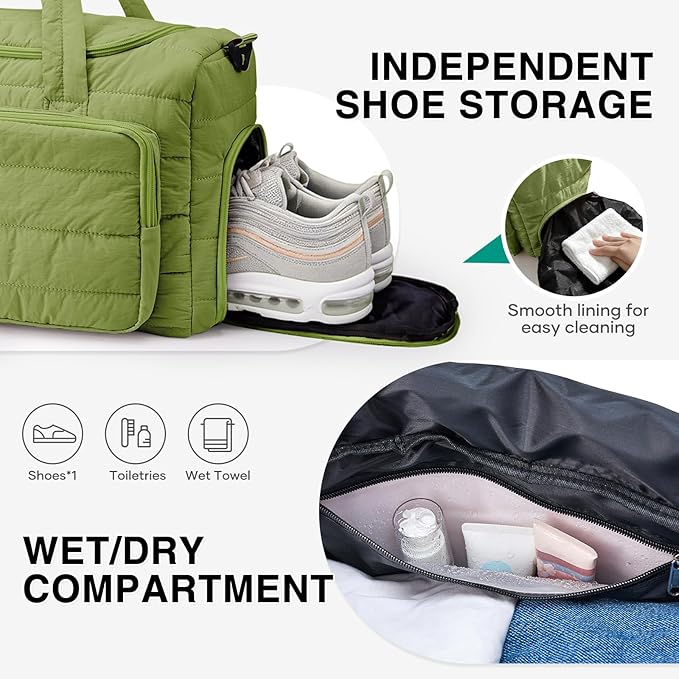 Gym Bag for Women, Cute Travel Duffel Bag with Shoe Compartment & Wet Pocket, Lightweight Puffer Weekender Overnight Bag, Travel Carry On for Sport, Hospital, Yoga