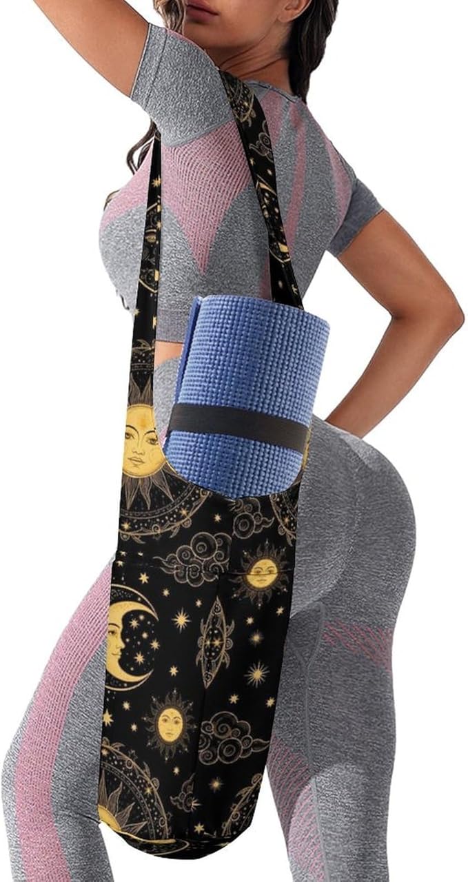 Meaudiwes Large Yoga Mat Bag with Long Strap for Women Yoga Accessories Sports Storage Bags Exercise Mats Tote Sling Carrier Bag