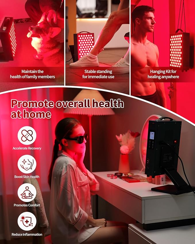 Lawind Red Light Therapy Panel for Face & Body, 660nm Red & 850nm Near Infrared Light Therapy, 72 Dual-Chip LEDs, 180mW/cm² High Irradiance LED Red Light Panel with Remote, Timer & Stand