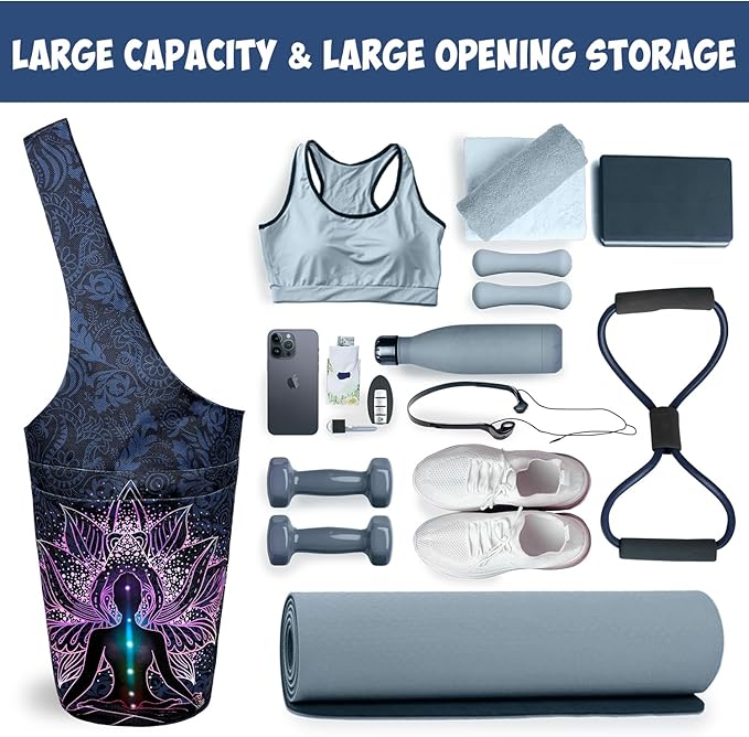 saniwu Yoga Mat Bag Carrier for Women with Side Large Pocket Durable Linen Workout Gym Travel Storage Pilates Mats