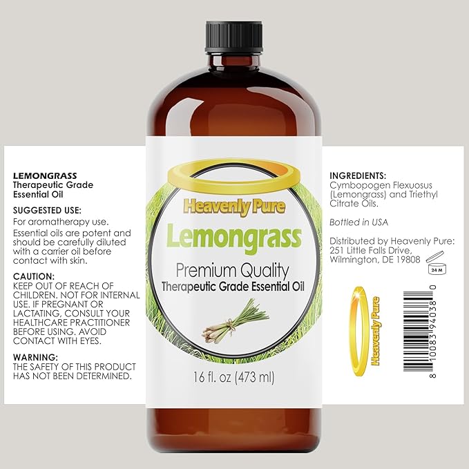 Lemongrass Essential Oil 16 oz Large Bottle for Aromatherapy, Soaps, Candles, Diffuser, and Personal Care - 473 ml