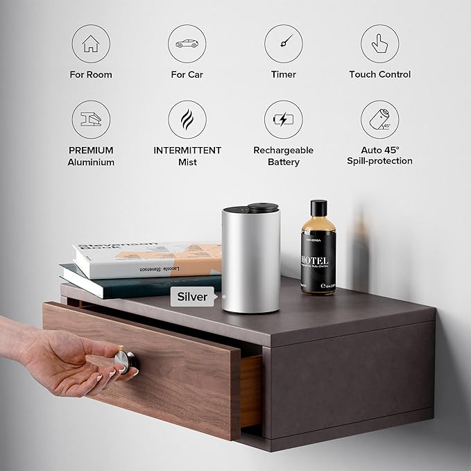 Waterless Essential Oil Diffuser Starter Kit with 30mL Hotel Scent Fragrance Oil Inspired by Ritz-C., Battery Operated Premium Portable Mini Scent Air Machine for Home Car Office, Gold ANX