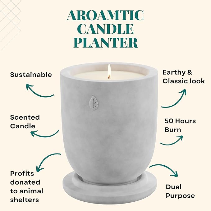 Matani Concrete Cement Candle Planter - Aromatherapy Soy, Dual Purpose Jar - Grey Lavender