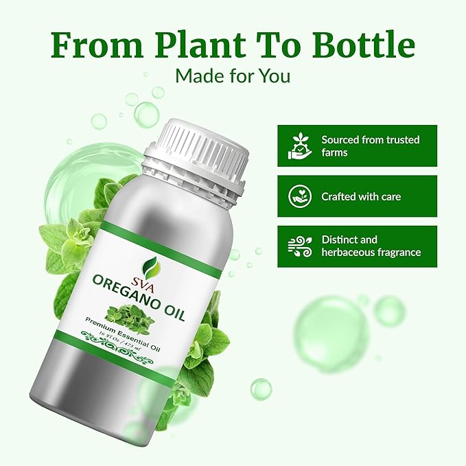SVA Oregano Essential Oil – 16 Fl Oz – 100% Natural Oregano Oil - for Diffuser, Hair Care, Face, S-kin Care, Aromatherapy, Scalp and Body Massage, Soap and Candle Making