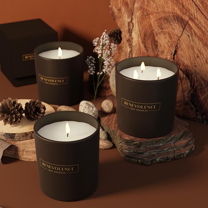 Benevolence LA Pine Scented Candle | Soy Christmas Candles, Black Candle for Home | Holiday Candles Gifts for Women and Men | Home Fragrance | Aromatherapy | Bathroom Freshener | 8oz, 45 Hour Burn