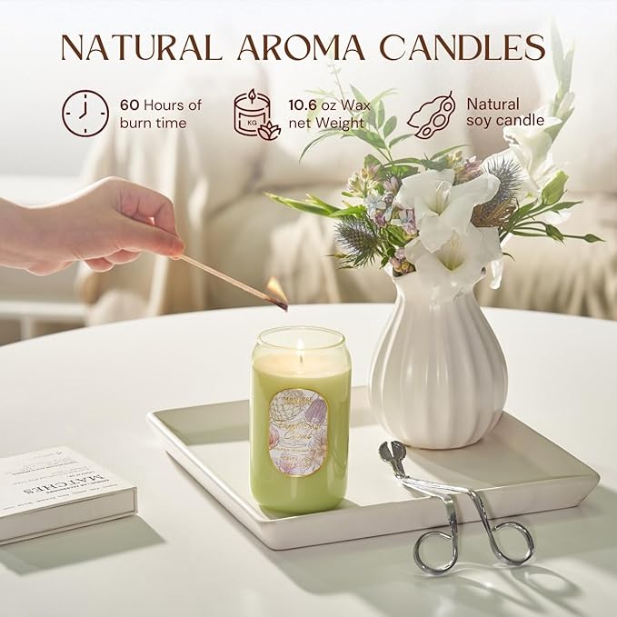 M&SENSE Aromatherapy Green Soy Scented Candle - Fresh Sage Citrus Scent, 10.6 oz, 60-Hour Burn,Clean Stress Relief Candles Gift for Birthday,Valentine's Day,Mother Day