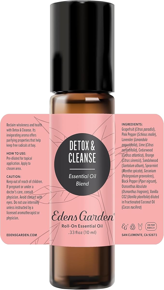 Edens Garden Detox & Cleanse Essential Oil Roll-On Blend- 100% Pure Premium Grade, Natural, Therapeutic, Aromatherapy, Kid & Skin Safe, The Best for Health, Wellness Pre-Diluted 10 ml (.33 fl oz)