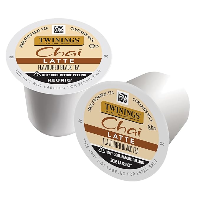 Twinings Chai Latte Black Tea K-Cup Pods for Keurig, 22 Count (Pack of 1), Creamy, Slightly Sweet, Less Sugar, Caffeinated, Enjoy Hot or Iced