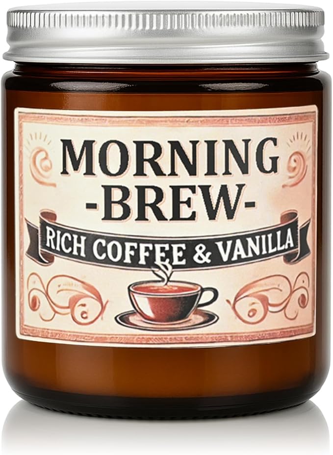 Coffee Soy Candle - Coffee Scented Candles for Home, Candles Gifts for Women, 8oz Amber Jar + Silvery Lid, 40+ Hours Burn Time, Aromatherapy Gifts for Men