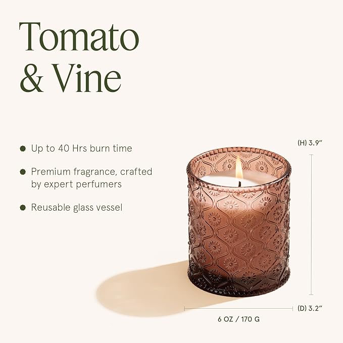 LA JOLIE MUSE Tomato & Vine Candle - Tomato Leaf, Rose, Moss | 6 oz Natural Soy Wax | 40 Hours Clean Burn | Fresh Garden Scented Candle | Gift-Ready for Hosts & Gatherings