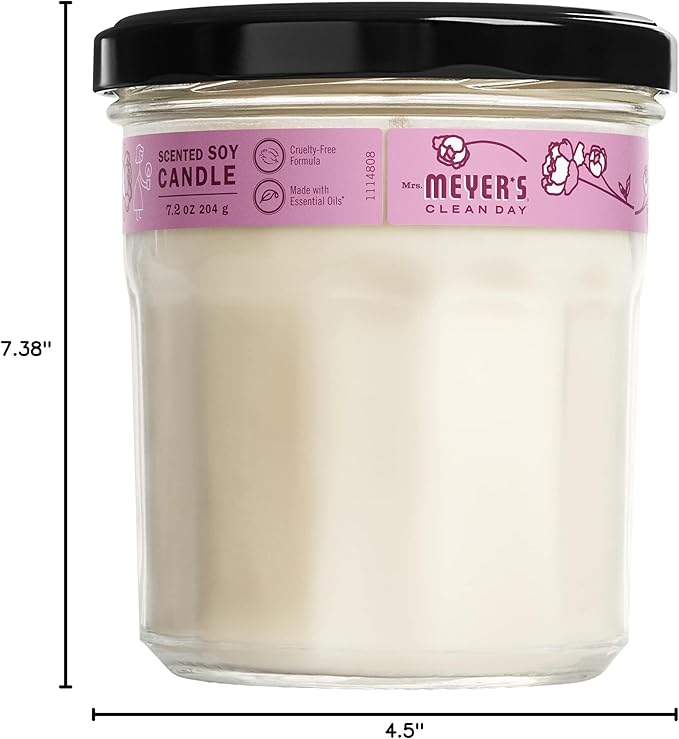 MRS. MEYER'S CLEAN DAY Aromatherapy Candle, 35 Hour Burn Time, Made with Soy Wax and Essential Oils, Peony, 7.2 Oz, Pack of 2