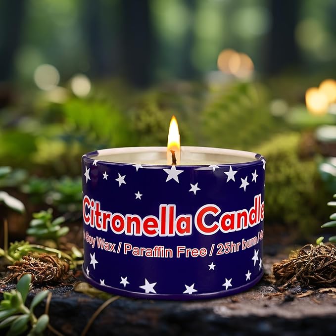 4 Pack 4 Oz 25 Hour Outdoor Citronella Candles, 100% Soy, for Patio, Table Decor, Camping Accessories, Independence Day Party