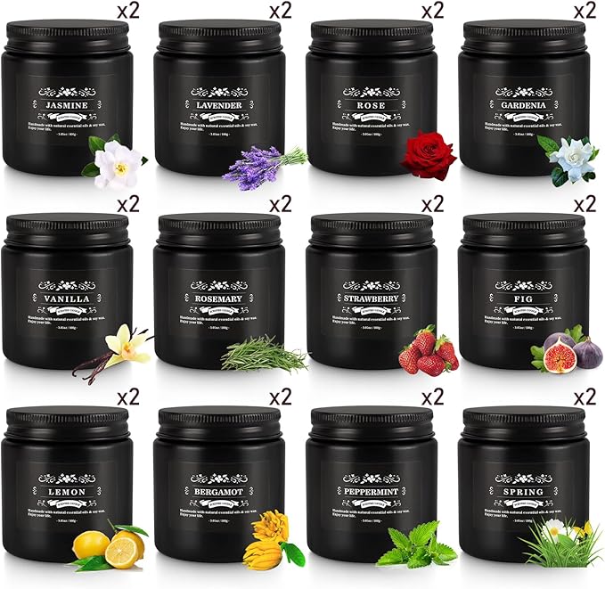 24PCs Black Scented Candles - Men Candle Set, Soy Wax Candle for Parties, Yoga, Christmas,Advent and Home Scene, Indoor Outdoor 3.05 Ounce Each