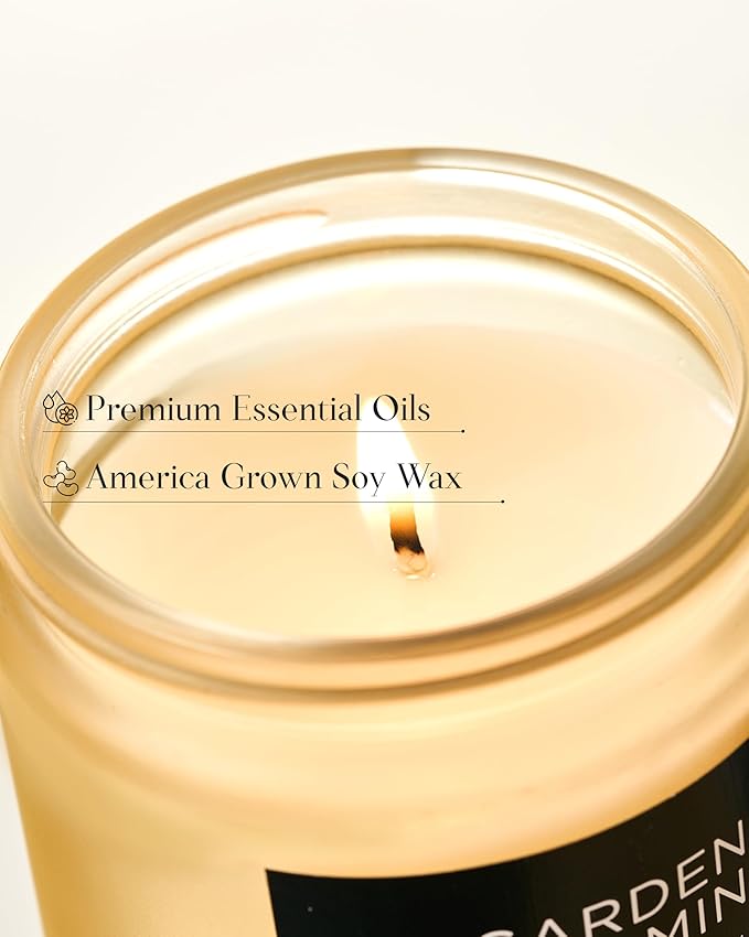 M&SENSE Gardenia Jasmine Scented Candle, 50 Hours Slow Burning Clean Non Toxic 7.05oz 2 Wicks Highly Scented Aromatherapy Candle for Housewarming Gifts, Long Lasting Fragrance for Bath & Office