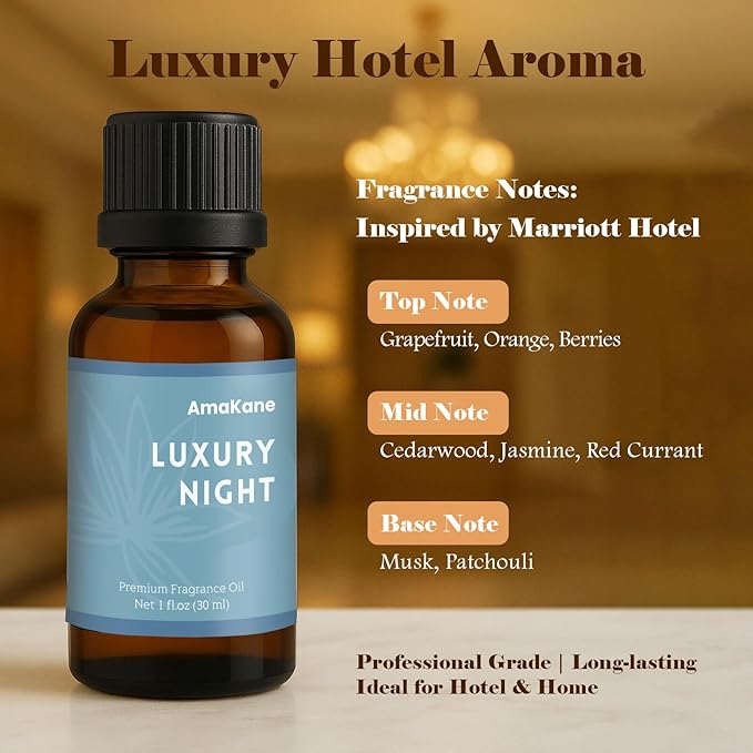 AmaKane Luxury Night Fragrance Oil 30ml, Hotel Essential Oil Inspired by Marriott Hotels, Long-Lasting Diffuser Oil for Home, Candle & Soap Making Scents, Aromatherapy Oils