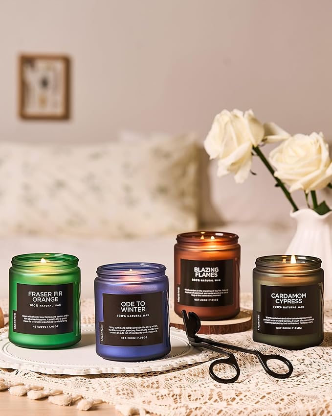 M&SENSE Blazing Flames Scent with Log Fire, Natural Soy Wax Slow Burning Candle for Home Decor, Cedarwood &Cade Scented 7.05oz 50 Hours Burn Cotton Wick Gifts for Celebration Holiday
