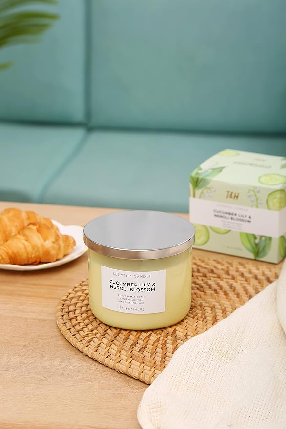 Cucumber Lily & Neroli Orange Blossom 3-Wick Soy Scented Candle, 15.8 oz | Spa Fresh Aromatherapy Candle | Large Scented Candle for Home, Long Lasting & Clean Burning
