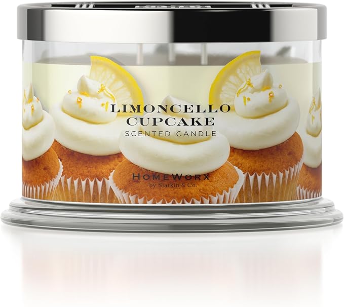 HomeWorx by SLATKIN + CO. Candle- Limoncello Cupcake, 18 oz. Premium Scented Candle - 30-55 Hours Burn Time