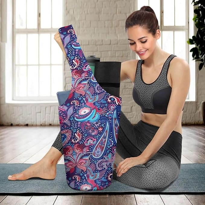 saniwu Yoga Mat Bag Carrier for Women with Side Large Pocket Durable Linen Workout Gym Travel Storage Pilates Mats