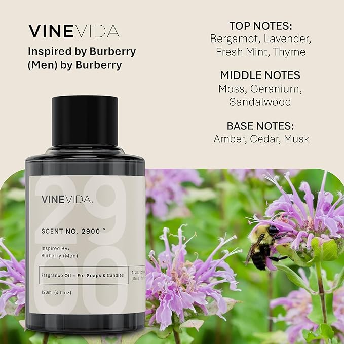 VINEVIDA [16oz] No.2900 (Men) Fragrance Oil for Candle Making - Natural Candle Oil Scents - Soap Making Essential Oil - Made in USA