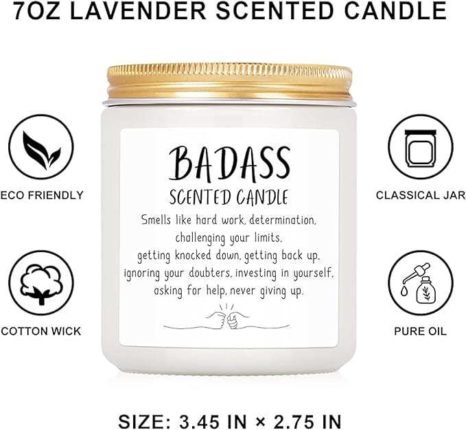Badass Scented Candle - Congratulations & Promotion Gifts for Women & Men, Friends & Coworkers, Birthday Gifts for Her or Him - 7oz