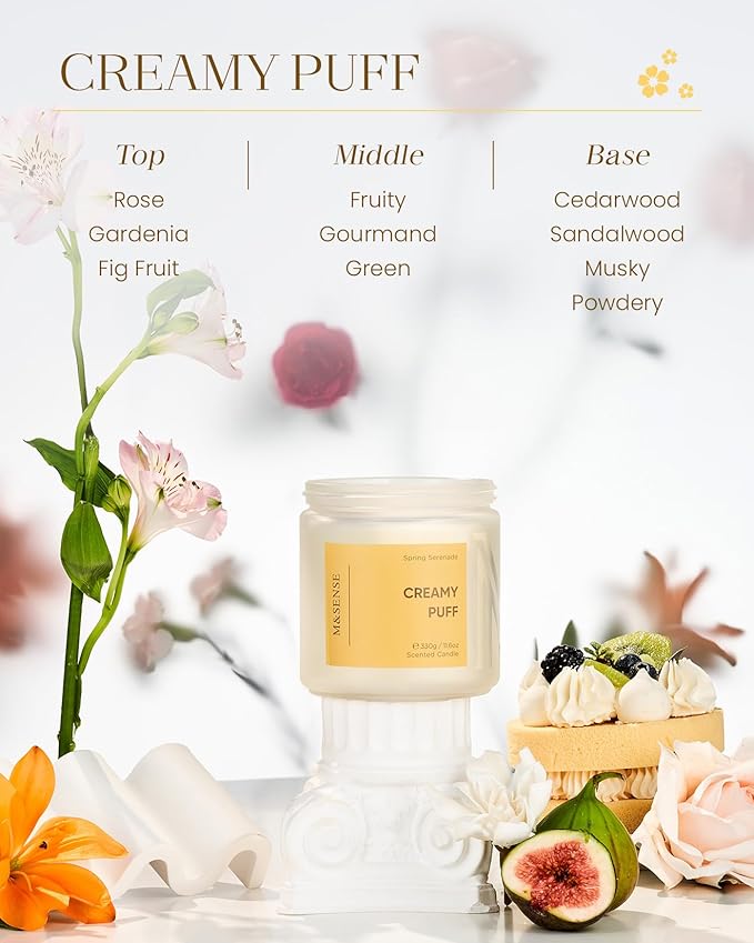 M&SENSE Creamy Gardenia Scented Candle, 11.6oz Natural Soy Wax Non Toxic Candle 70-Hour Burn Time, 2-Wick Aromatherapy Gifts for Home Decor & Housewarming