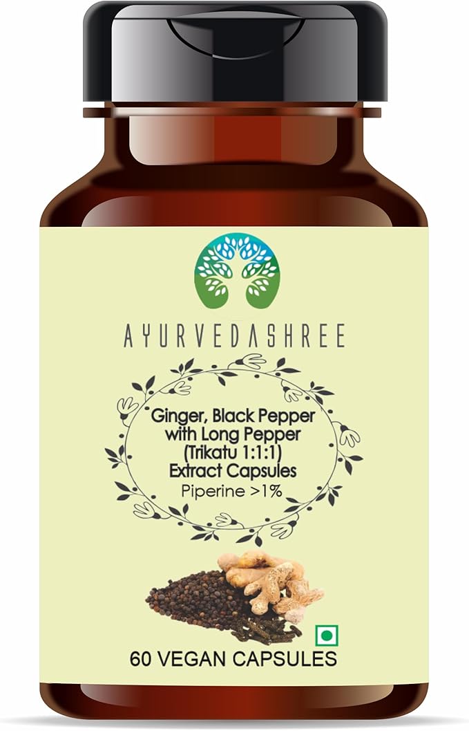 Trikatu Extract 500mg - 60 Vegetarian Capsules | Ginger with Black Pepper & Long Pepper Extract | | All Natural | 100% Vegan | Gluten-Free.