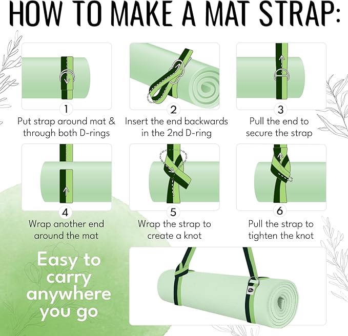 TECEUM Yoga Strap & Mat Strap – 2 IN 1 – Cotton – 6 ft 8 ft 10 ft (30+ colors) – Adjustable Non-Slip Belt for Yoga, Pilates, Stretching, Physical Therapy, Fitness & Home Workout – For Carrying Mats