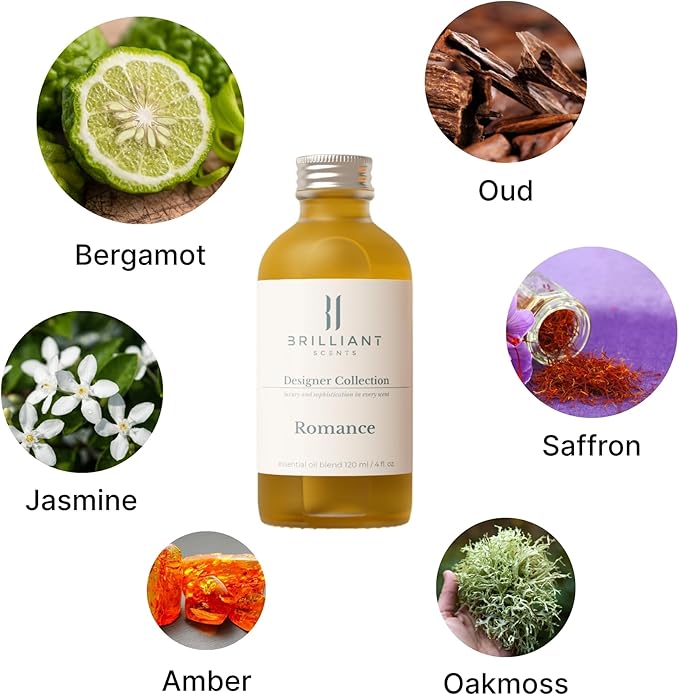 Brilliant Scents Romance Fragrance Oil 500ml - Premium Diffuser Oil for Home, Office, Hotels - Long Lasting, Plant-Based, Meets IFRA Standards, USA-Made - Saffron, Jasmine, Amber