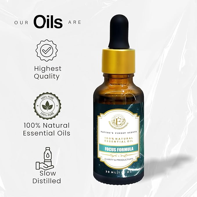 Essential Oil Blend for Focus & Clarity by Enhanced Essentials |100% Pure, Slow-Distilled Aromatherapy for Concentration, Study, Work & Mental Sharpness – 1 fl oz (30 ml)
