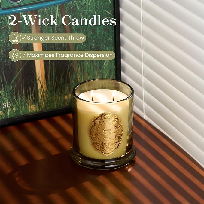 M&SENSE Sage Eucalyptus Candles for Home Scented, 2 Wick 12.7oz Soy Wax Candles Non Toxic,70 Hours Long Burning,Christmas Candles Gift for Stress Relief, Meditation, Yoga