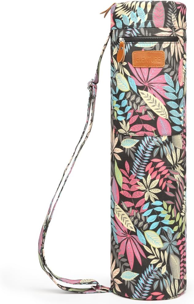 ELENTURE Canvas Yoga Mat Bag with Adjustable Strap & Pockets, Full-Zip Travel Gym Tote for Women & Men, Fits 1/4" & 1/3" Thick Mats, Lightweight Carrier for Yoga, Workout, Outdoor Use