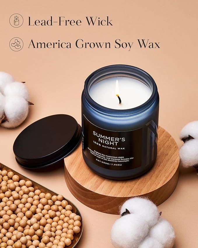 M&SENSE Summer's Night Scented Candle, All Natural Soy Wax Clean Non Toxic Manly Candle for Home, 7.05oz Up to 50 Hours Burn Time in Glass Jar for Bedroom