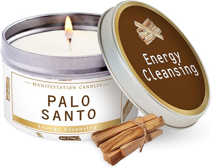 Magnificent 101 Long Lasting Palo Santo Scented Candle - 6 oz - 35 Hour Burn - Natural Soy Wax Smudge for House Energy Cleansing, Positive Vibes & Manifestation