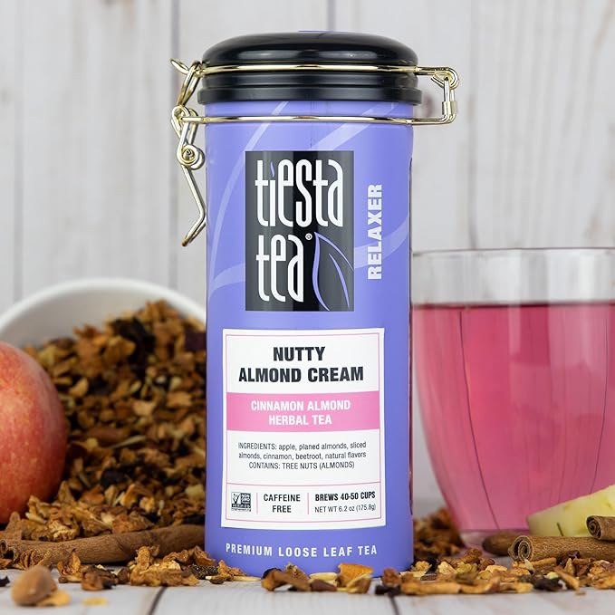 Tiesta Tea - Nutty Almond Cream, Premium Loose Leaf, Cinnamon Almond Herbal Tea Blend, Non-Caffeinated, Make Hot or Iced & Brews Up to 50 Cups, 6.2 Ounce Refillable Tin