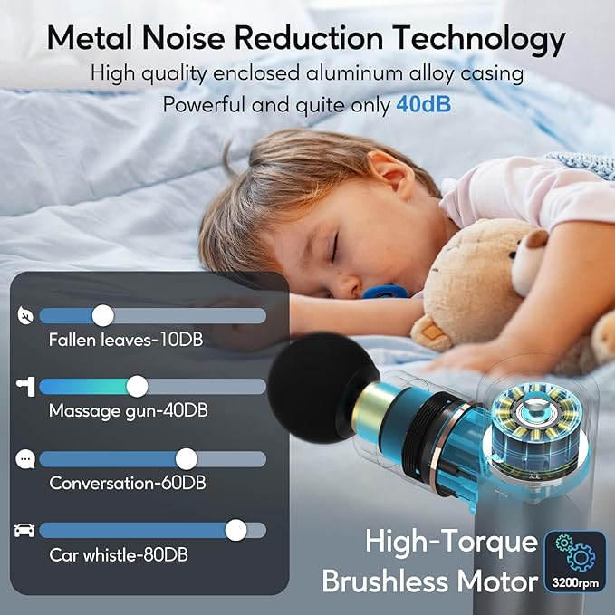 arboleaf Massage Gun Deep Tissue, Full-Metal Electric Portable Hand Held Massager Gun with Case for Back, Body Sore Muscles, Pain Relief, Gifts for Dad, Office, Home, Athletes
