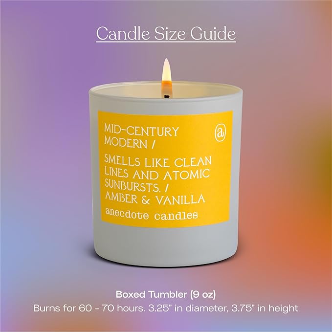 Anecdote 'Mid-Century Modern' Coconut Soy Wax Candle Tumbler | Premium Hand Poured & Long Burning | Amber & Vanilla Scent | Phthalate-Free | for Home, Office, Gift - 9 Oz