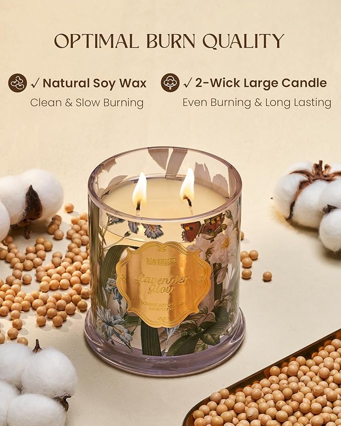 M&SENSE Lavender Candles for Home Scented, Organic Soy Candles with Natural Essential Oil, Relaxing Aromatherapy Candles for Bath Spa Meditation, 2 Wick 12.7oz Large Candle 75 Hour Long Lasting