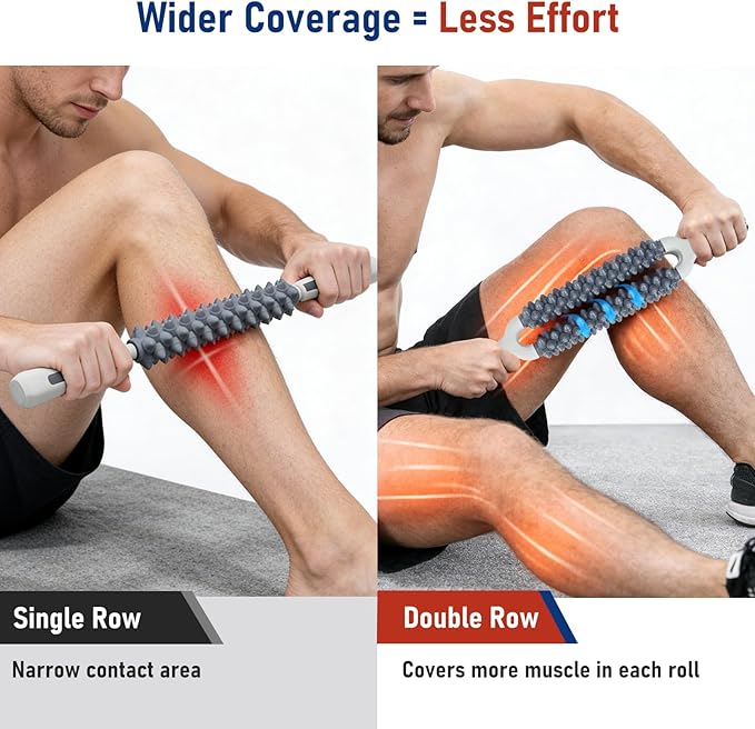 Double Row Muscle Roller Stick, One-Piece Rolling Design for Large Muscle Groups, Manual Muscle Massage Tool for Athletes & Runners, Portable Recovery Roller – Practical Fitness Gift.