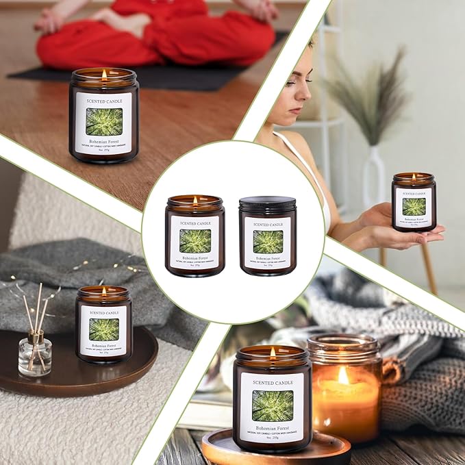 Bohemian Forest Scented Candles for Home Scented Aromatherapy Candles, Hand-Poured, 9 OZ, 50H Clean Burn,Soy Wax Candle Gift Set for Women Men