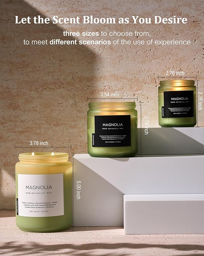 M&SENSE Magnolia Jasmine Romantic Scented Candle, 19.4oz 110 Hours Long Lasting Clean Non Toxic All Natural Soy Wax Candle for Relaxing & Stress Relief, 2 Wick Home Fragrance Gifts for Home Decor