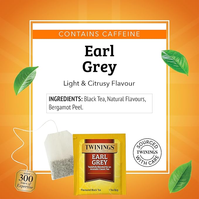 Twinings Earl Grey Black Tea Individually Wrapped Bags, 50 Count (Pack of 6), Flavoured with Citrus and Bergamot, Caffeinated, Enjoy Hot or Iced, 300 Teabags