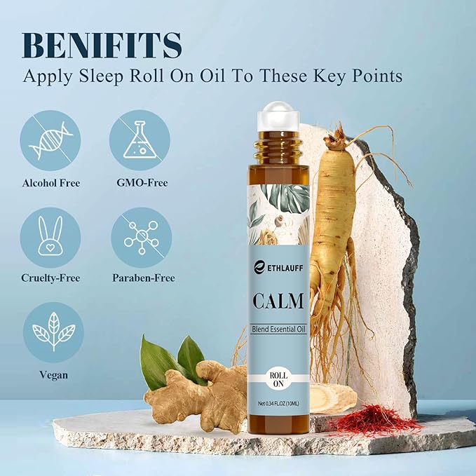 Calm Essential Oil Roll On, Aromatherapy Roll On Oil Blends for Stress Relief, Massage, Self Care Relaxation Gift