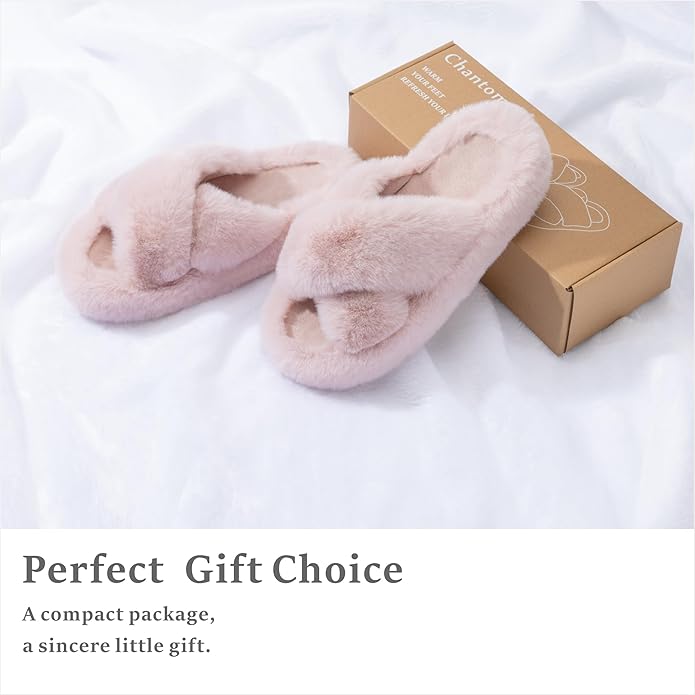 Chantomoo Women's Blue Memory Foam Faux Fur Lined Open Toe Slippers for Women - US 12