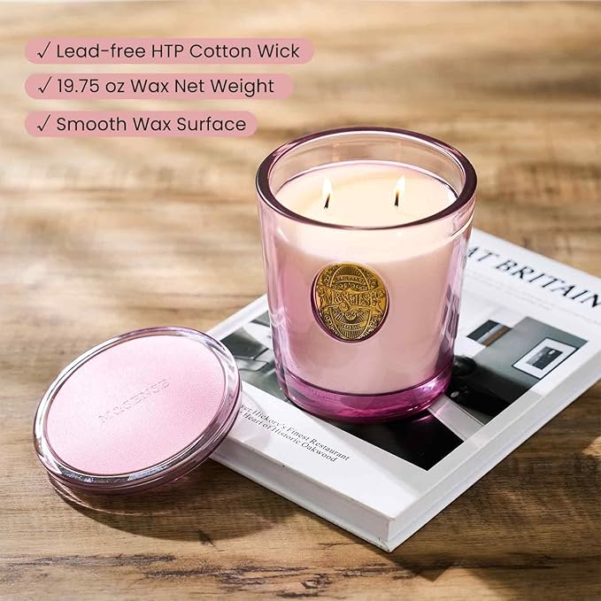 M&SENSE Large Two-Wick Soy Candle | Saltwater Rose & Pink | 19.8 oz, 120H Burn Time | Luxury Scented Candle for Relaxation, Gifting, Home Décor | Ideal for Bedroom, Office, Party Ambiance