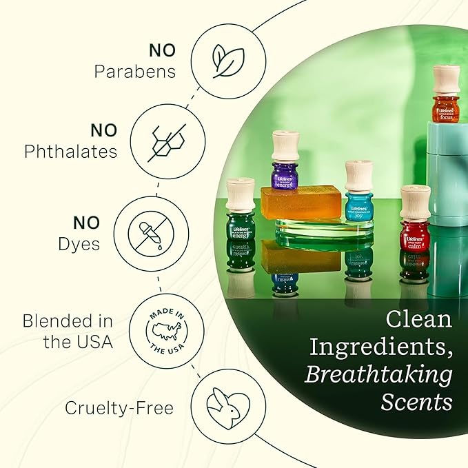 Lifelines Essential Oil Blends, 6-Pack Bright Botanicals Set - Blended Essential Oils with Precision Pump for Aromatherapy Diffusers - Long-Lasting Scented Fragrance - Focus, Calm & Energy Blends