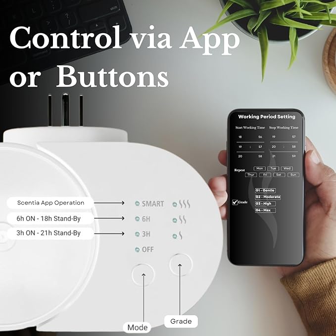 Smart Plug-in Scent Diffuser with App Control | Waterless Cold Air Diffuser | Hotel-Inspired Scent Included | 600 Sq. Ft. Coverage | Thanksgiving & Housewarming Gift | Black