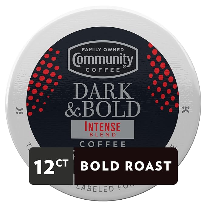 Community Coffee Dark & Bold Intense Blend 12 Count Coffee Pods, Dark Roast Compatible with Keurig 2.0 K-Cup Brewers, 12 Count (Pack of 1)