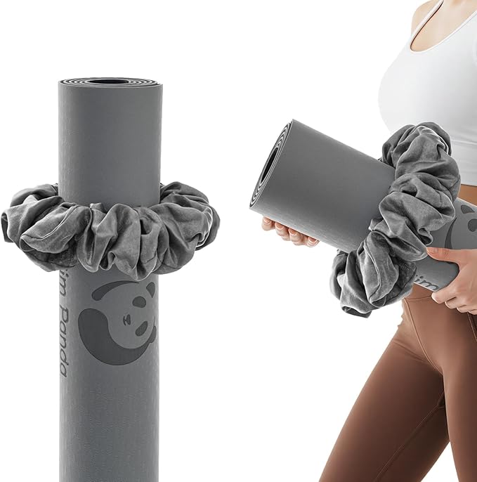 Slim Panda Yoga Mat Scrunchie,Style & Cute Mat Strap,Stretchable Velvet Fabric Fits All Standard Yoga Mats (mat not included)