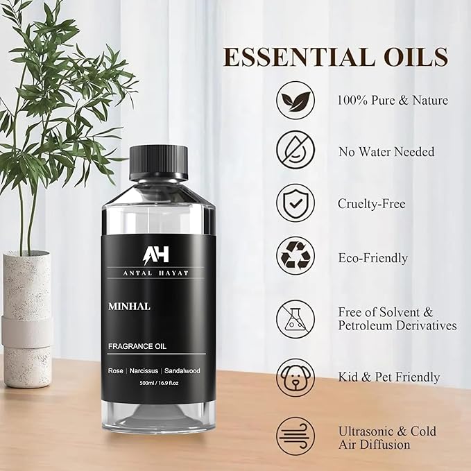Hotel Scents Diffuser Oil Minhal 500mL – Luxury Home Scent Refill with Rose, Narcissus, Patchouli – Inspired by Iris de Nuit Perfume – Premium Essential Oil for Waterless & Ultrasonic Diffuser